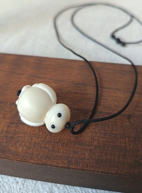 可爱萌趣象牙果雕刻大白吊坠项链