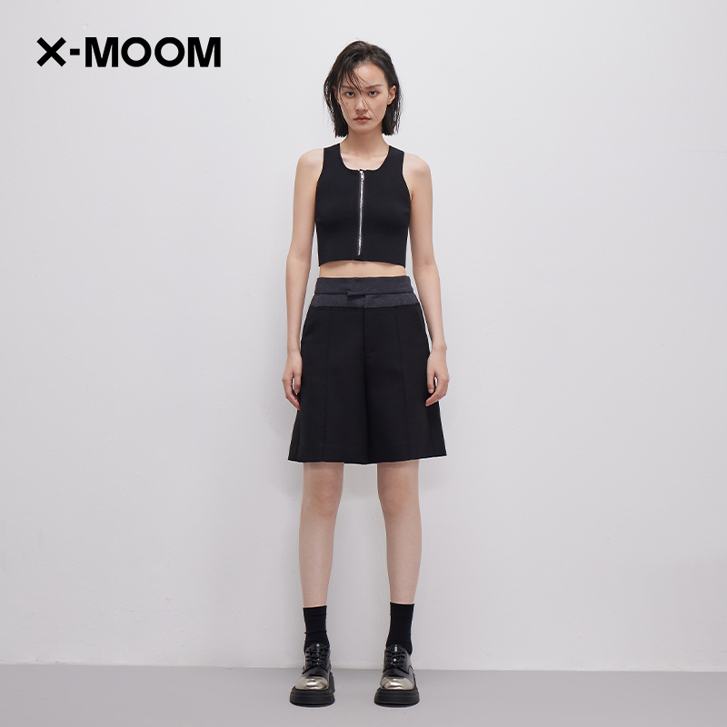 【商场同款】X--MOOM春秋新款腰头拼接设计感显瘦羊毛短裤女 - 图1