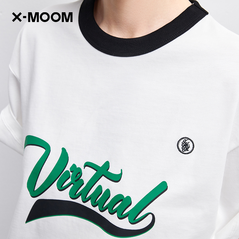 【商场同款】X--MOOM夏季新款撞色美式印花oversize圆领短袖T恤女-图0