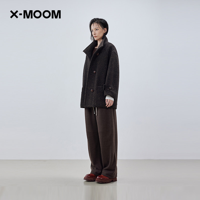 【商场同款】X--MOOM冬季新款绵羊毛大口袋宽松立领呢外套女,淘宝优惠券,粉丝福利购,淘宝优惠卷