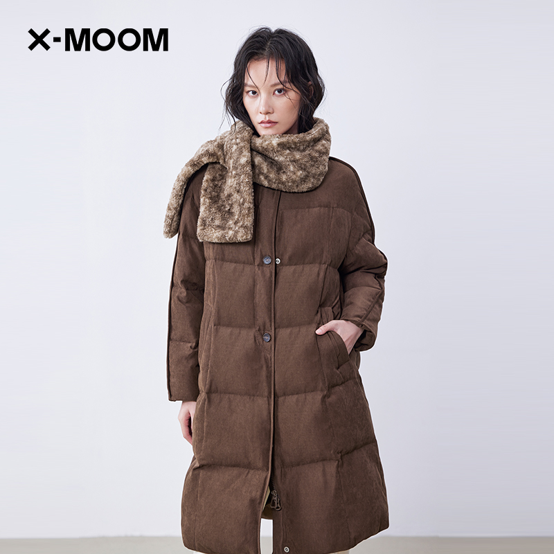 【商场同款】X--MOOM2025冬季新款90白鸭绒围巾式中长羽绒服女 - 图1