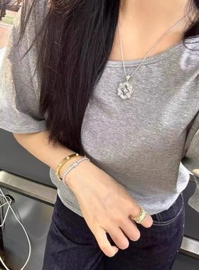 S925纯银复古蕾丝菱形镶钻精工高级感气质百搭项链女中古锁骨链