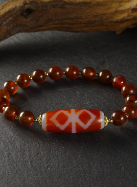 圣饰奇缘老红肉金刚杵天珠天然西藏真品玛瑙手串男女19*31mm左右