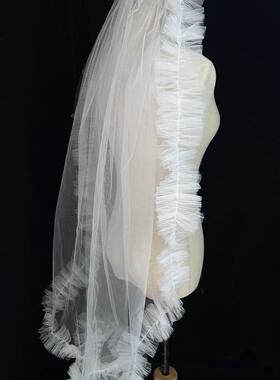 单层花边婚纱礼服头纱白色短款