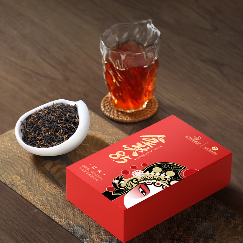 尖庄高光礼盒装50度绵柔纯粮食白酒500ml*2川红黑砖茶30g中秋送礼