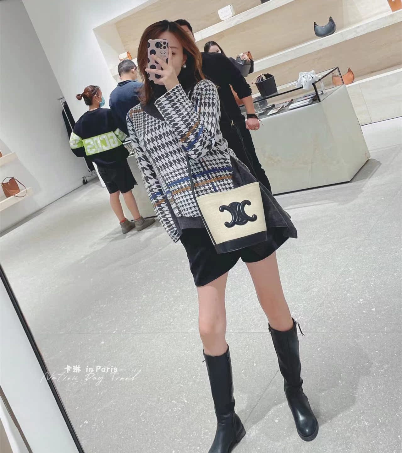 Celine/赛琳 CUIR TRIOMPHE凯旋门拼皮帆布水桶包斜跨包优歆代购 - 图0