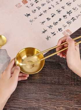黄铜碗筷勺三件套便捷餐具家用摆件中式饭店装饰品餐具套装工艺品