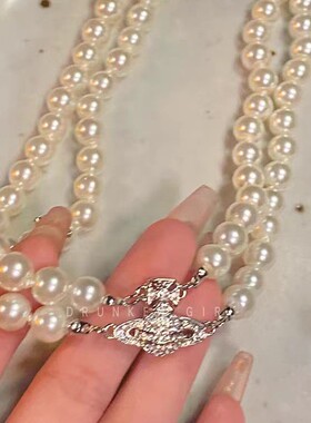 高级感双层珍珠土星项链