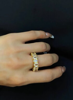 满50包邮 1805 复古Vintage欧美镀真金保色锆石质感开口戒指