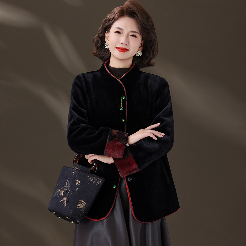 冬季高贵立领皮草外套中老年女妈妈装新中式国风加厚短水貂绒大衣,淘宝优惠券,粉丝福利购,淘宝优惠卷