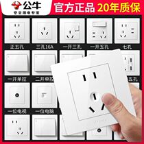 Bull Wall Switch Socket 86 Type Opening Five Holes USB Five Holes 16A Concealed panel Single Double Control Home White