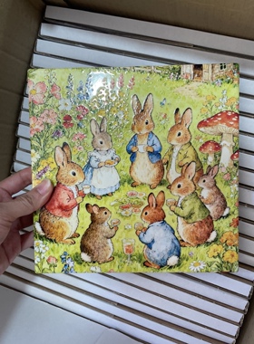 复古彼得兔浮雕陶瓷瓷板画创意瓷画儿童画卡通动物挂兔子摆件