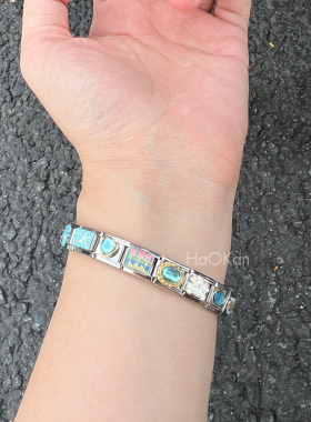 HK奶蓝色系列模块手链多啦a梦手工滴釉单颗DIY友谊情侣女生日礼物