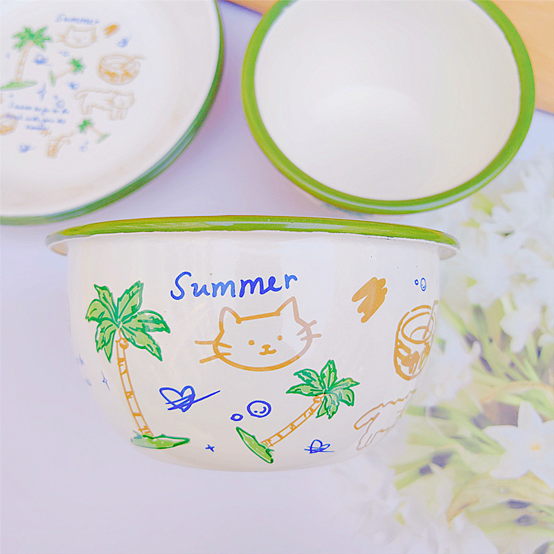 加厚搪瓷碗盘家用卡通老式米饭碗菜盘点心盘铁瓷餐盘摔不碎耐高温,淘宝优惠券,粉丝福利购,淘宝优惠卷