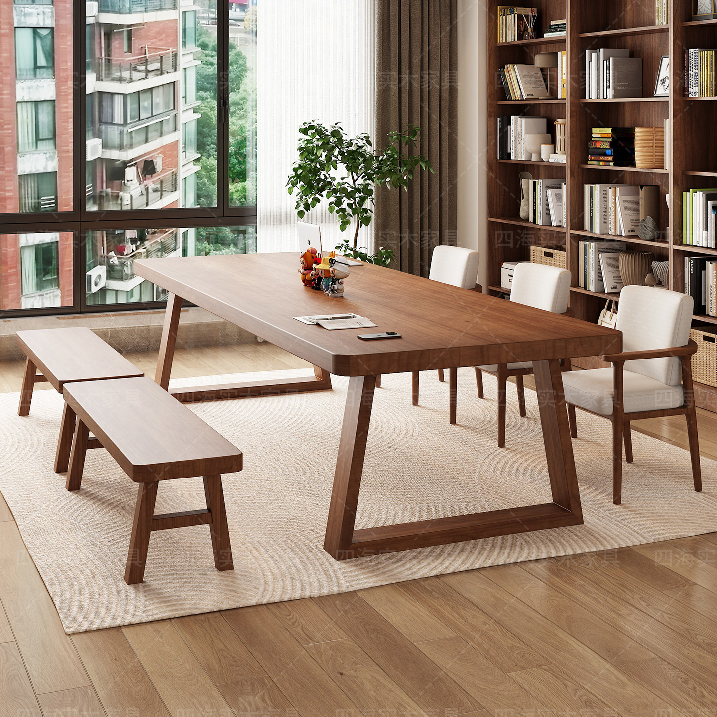 北欧实木大书桌简约双人学习桌家用办公桌客厅长桌子工作台电脑桌,淘宝优惠券,粉丝福利购,淘宝优惠卷