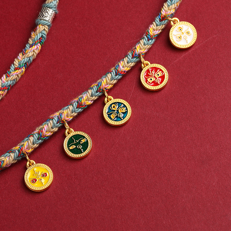 手工编织藏式吊坠项链绳手搓棉五路财神项链唐卡文玩天珠挂件绳 - 图2