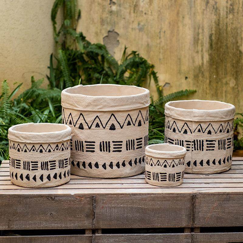 掬涵非洲元素大型花盆花器黑白艺术装饰水泥套盆绿植盆栽超大复古,淘宝优惠券,粉丝福利购,淘宝优惠卷