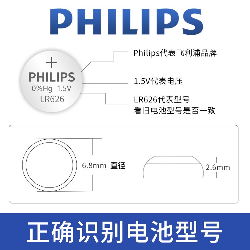 飞利浦LR626纽扣电池377A SR626SW适用卡西欧dw斯沃琪swatch手表电池376 AG4 LR66石英表电子圆形通用型号 - 图2