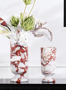 高脚大理石水果盘高级感石材花瓶