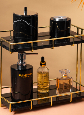 网红双层大理石卫浴桌面旋转托盘