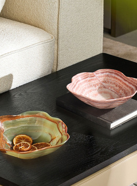 天然大理石粉色果盘样板间装饰品