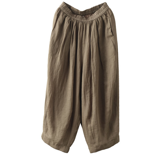 新款复古炒色苎麻灯笼裤女全棉内衬砂洗哈伦裤薄款显瘦宽松麻裤