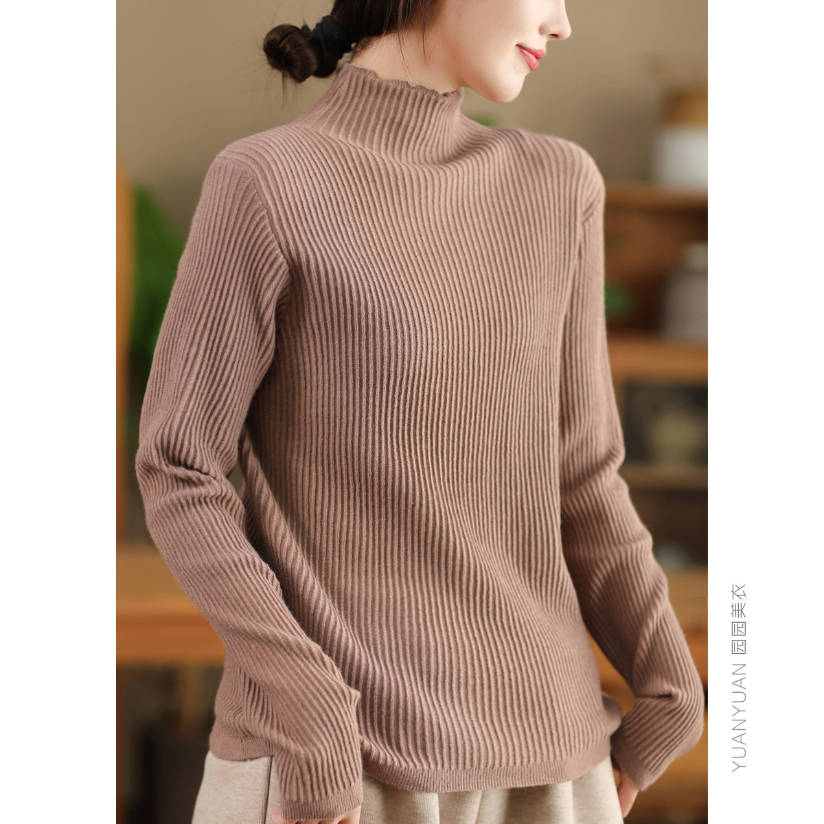 园园美衣秋冬时尚细坑条针织毛衣女半高领长袖显瘦内搭打底衫上衣,淘宝优惠券,粉丝福利购,淘宝优惠卷