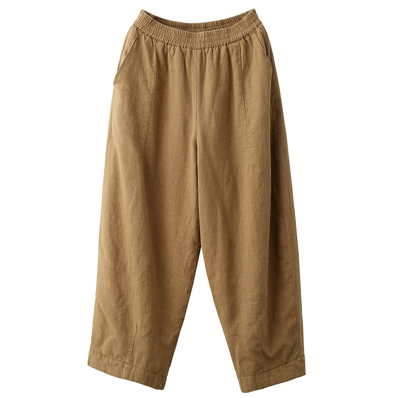 园园美衣冬季复古砂洗100%苎麻夹棉棉裤女哈伦裤加厚保暖麻裤长裤,淘宝优惠券,粉丝福利购,淘宝优惠卷