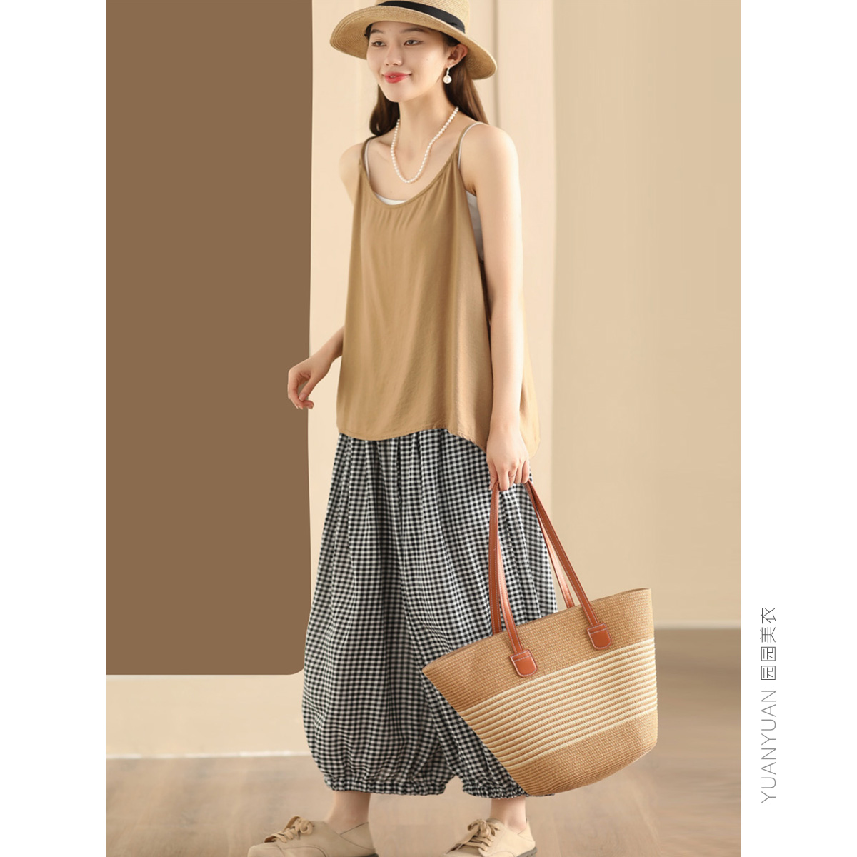 园园美衣前后两穿亚麻吊带打底衫女纯色百搭内搭外穿细肩带上衣夏 - 图1