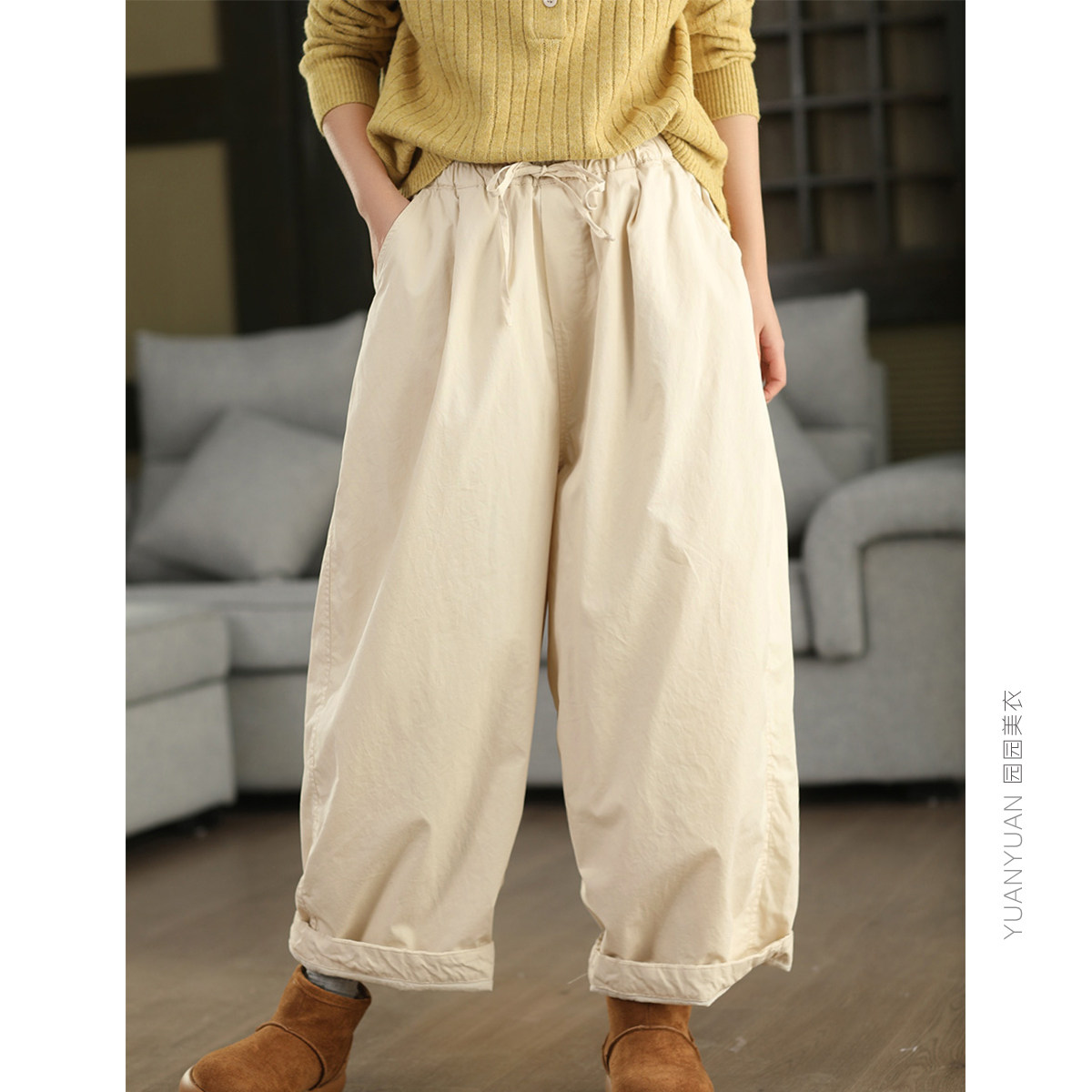 【高品质长绒棉光泽感】100%棉夹棉棉裤女松紧腰全棉加厚保暖长裤,淘宝优惠券,粉丝福利购,淘宝优惠卷