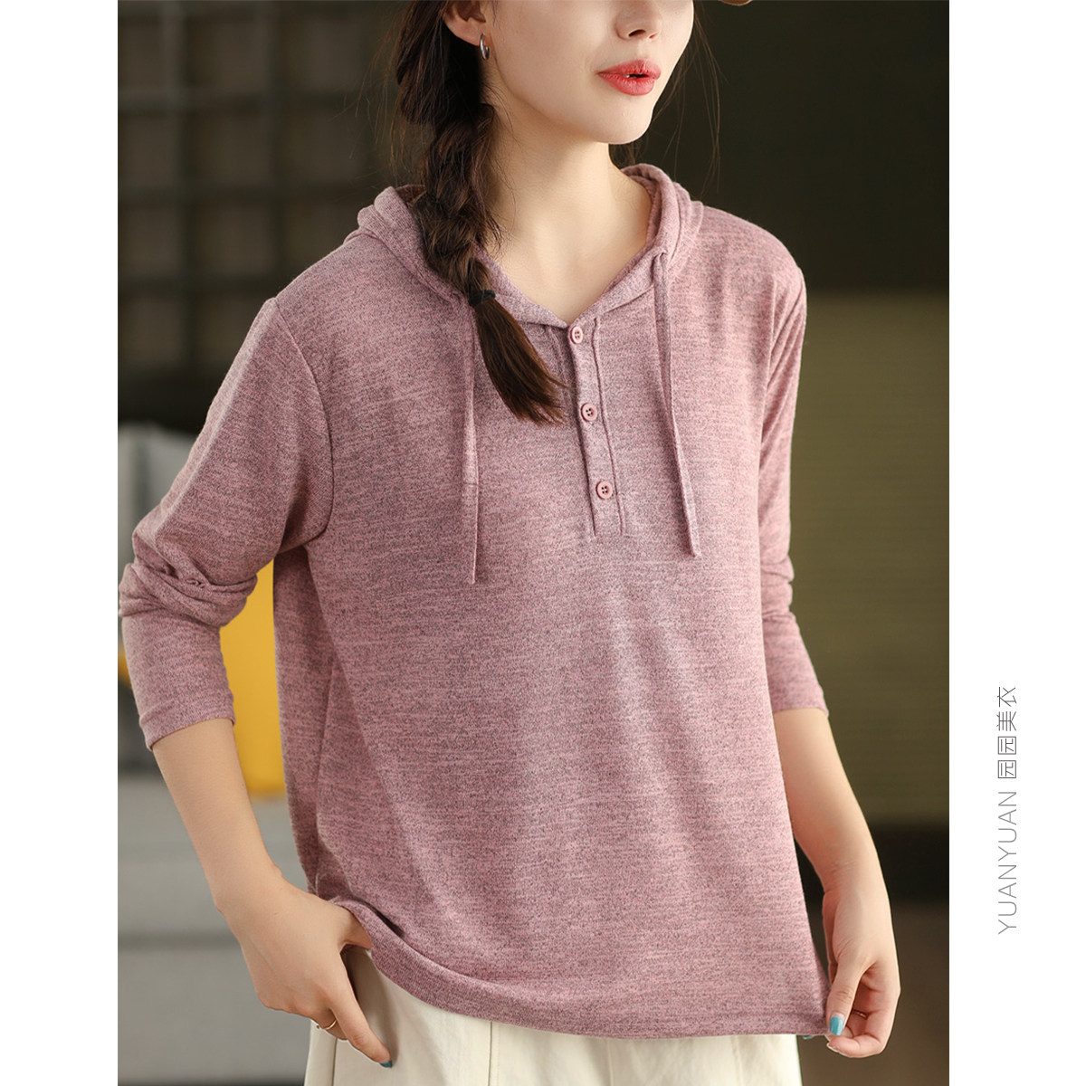 【轻松穿搭】花纱针织连帽上衣女宽松长袖帽衫休闲宽松毛衣显瘦秋,淘宝优惠券,粉丝福利购,淘宝优惠卷