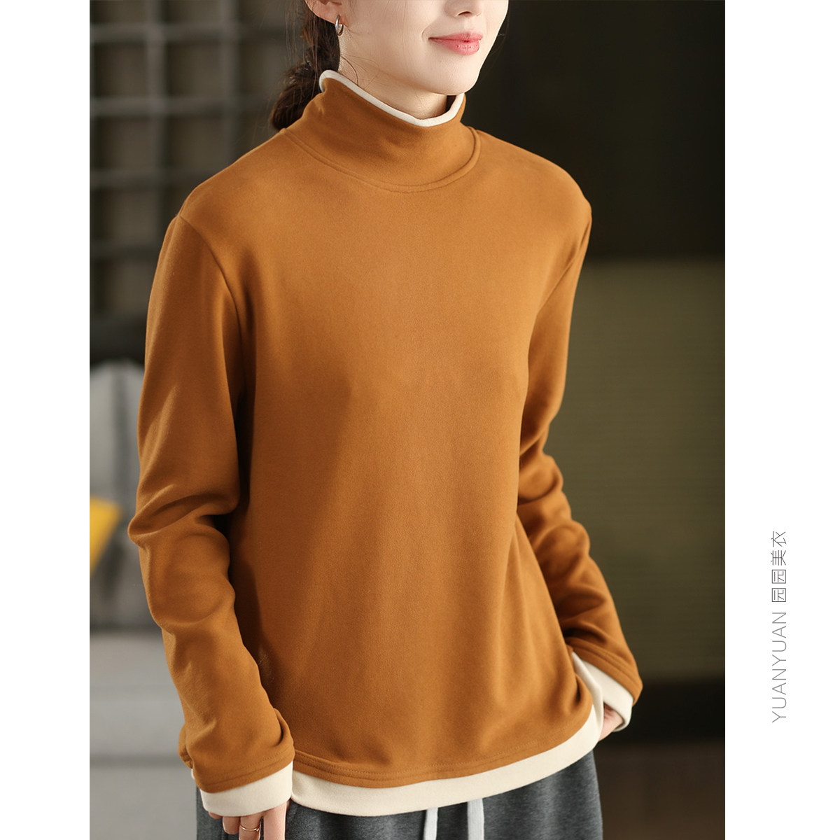 园园美衣冬季进口全棉澳绒拼色卫衣女加厚保暖套头衫内搭绒衫上衣,淘宝优惠券,粉丝福利购,淘宝优惠卷