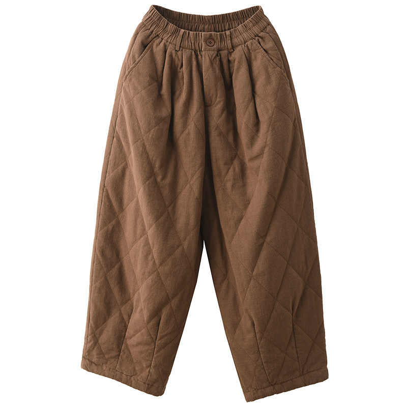 园园美衣秋冬砂洗100%亚麻夹棉棉裤重工菱格加厚棉裤保暖九分裤,淘宝优惠券,粉丝福利购,淘宝优惠卷