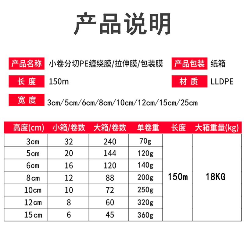 PE大小卷缠绕膜宽5cm6cm10cm外卖打包装拉伸膜工业保护保鲜嫁接膜 - 图2