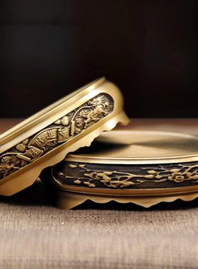 纯黄铜底座摆件聚宝盆米缸香炉葫芦麒麟貔貅荷花山水文昌塔托架子