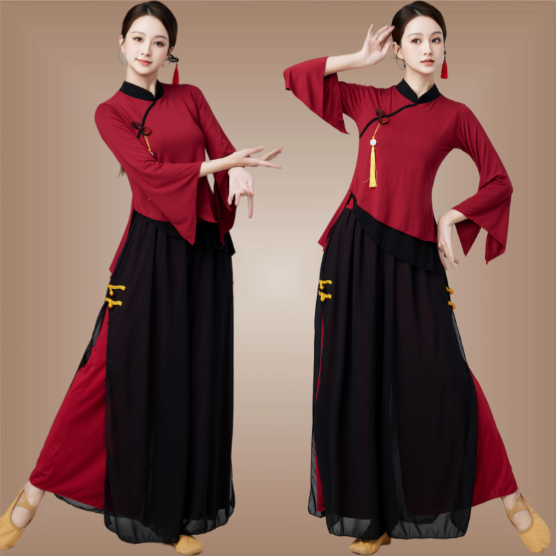 广场舞服装新款喇叭袖上衣女古典舞练功服中国风套装扇子舞演出服,淘宝优惠券,粉丝福利购,淘宝优惠卷