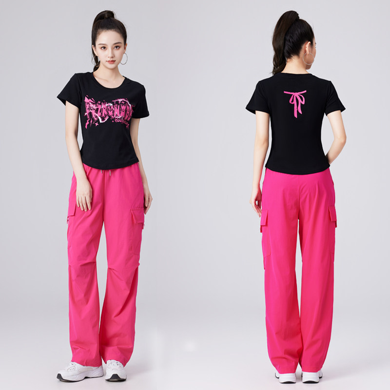 广场舞服装新款跳舞圆领上衣t恤运动套装健身操速干工装裤演出服,淘宝优惠券,粉丝福利购,淘宝优惠卷