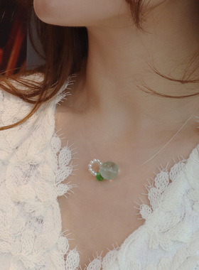 鱼线天然水晶项链轻奢小众锁骨链S925银珍珠高级感吊坠颈链饰品