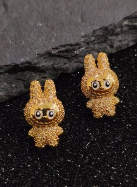 法式轻奢卡通可爱锆石labubu拉布布项链女气质个性百搭锁骨链耳环