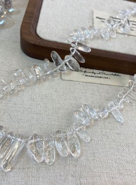 天然白水晶长牙随形珠散珠手工串珠女项链耳环小众百搭叠戴锁骨链