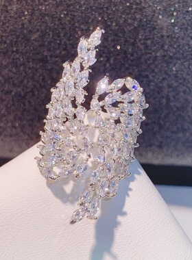 欧美天使之翼明星同款满钻开口戒奢华马眼翅膀可调节戒指指环手饰