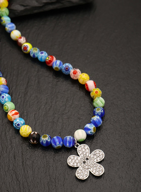 韩国东大门新款明星同款小众个性五彩琉璃高级感花朵ins嘻哈项链