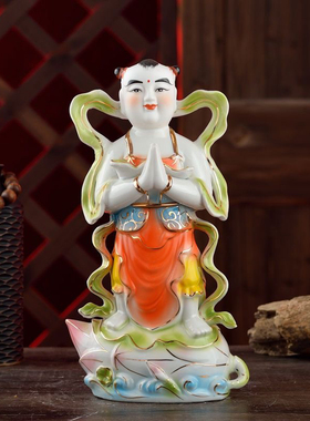陶瓷金童玉女童男童女佛像神像供奉送财观音护法童子风水摆件
