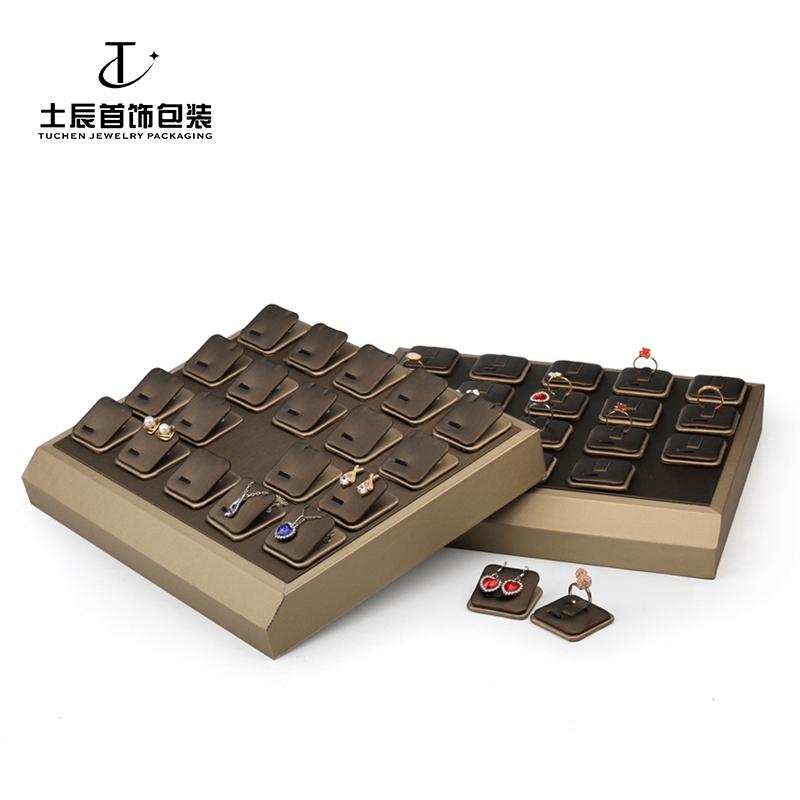 香槟棕pu皮戒指项链手镯饰品收纳看货盘玉器珠宝道具展示托盘 - 图3