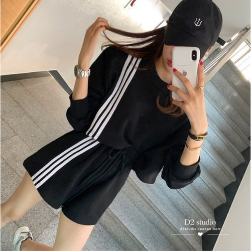 2024年夏季新款洋气时髦休闲短裤套装女 韩国ins炸街卫衣两件套潮 - 图0