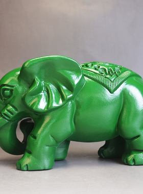 绿色木雕大象摆件实木质雕刻一对象红木家居玄关办公室装饰工艺品