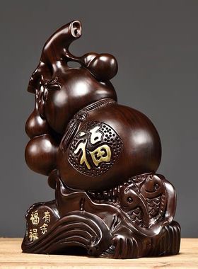 黑檀木雕福禄有余葫芦摆件实木雕刻招财客厅办公室工艺品送礼礼品