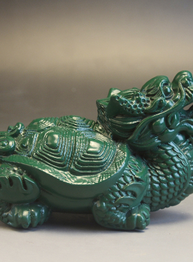 木雕龙龟摆件实木质绿色红木头雕刻招财神兽家居办公室摆设工艺品