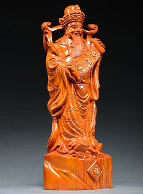 花梨木雕进宝财神爷摆件实木质家居装饰财神到神像工艺品开业礼品