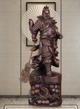 木雕关公摆件实木大号 招财家用供奉关羽武财神关二爷财神爷神像